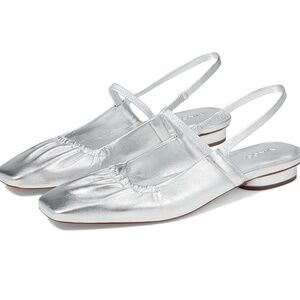 VINCE Venice Metallic Slingback Ballerina Flats In Warm Silver